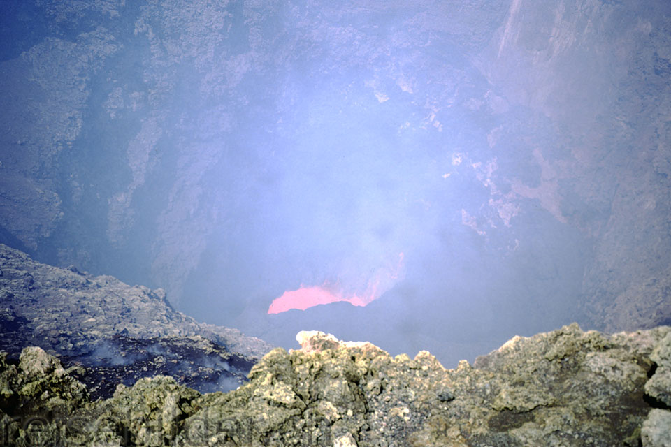 View of the crater of active Villarrica volcano